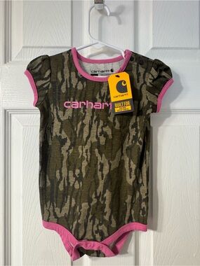 Carhartt Girls' Camo Short Sleeve Bodysuit with Pink Trim